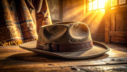 Colonial era hat and coat on wooden table in warm sunlight for Tiradentes Day remembrance