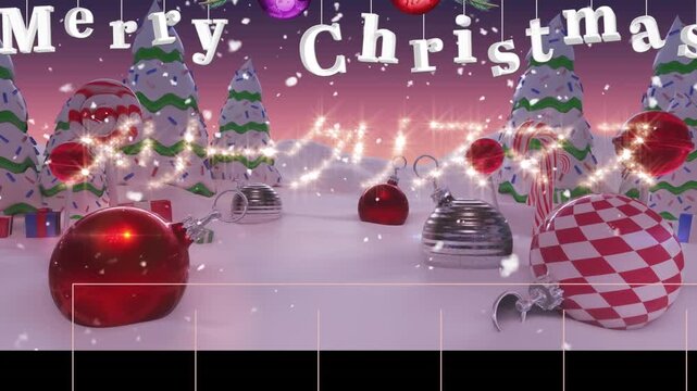 Animation of christmas greetings text over christmas decorations