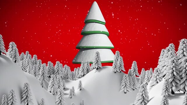 Animation of christmas trees and snow falling over winter scenery