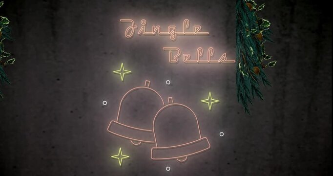 Animation of christmas bells over jingle bells text