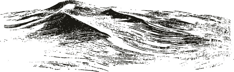 Obraz premium Black and white ink illustration of ocean waves with dynamic lines and textured movement
