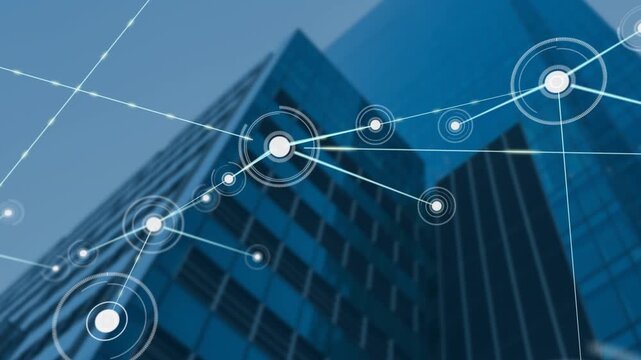 Animation of networks of connections over modern office building