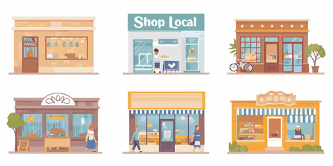Fototapeta premium Colorful illustrations of various storefronts promoting local businesses