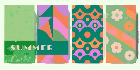 Obraz premium Abstract geometric patterns in vibrant colors reminiscent of 1970s design