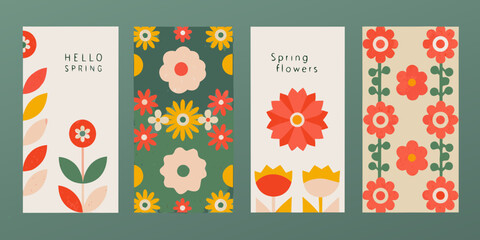 Four vertical banners with floral patterns and spring greetings © Lalin