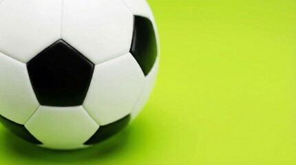Obraz premium Sports and Activity Concept Photo Featuring Classic Black-and-White Soccer Ball on Bright Green Background Symbolizing Game, Play, and Athletic Performance