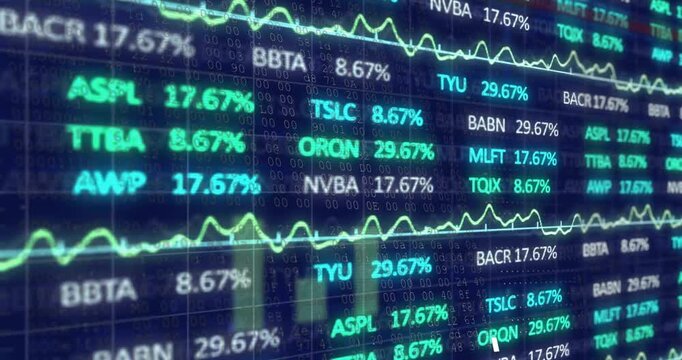 Animation of financial data processing on black background