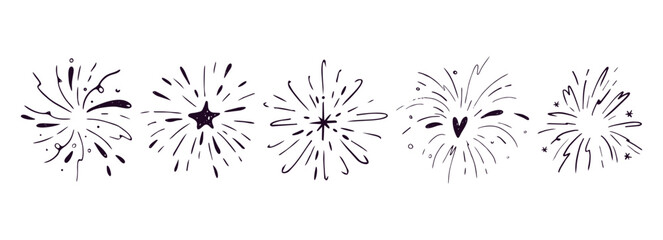 Obraz premium Crayon firework pastel confetti, hand drawn sketch chalk texture set. Kids color chalk pencil firecracker, sunburst, explosion