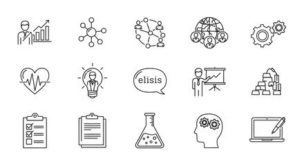 Fototapeta premium A collection of linear icons representing business science technology and human connection concepts