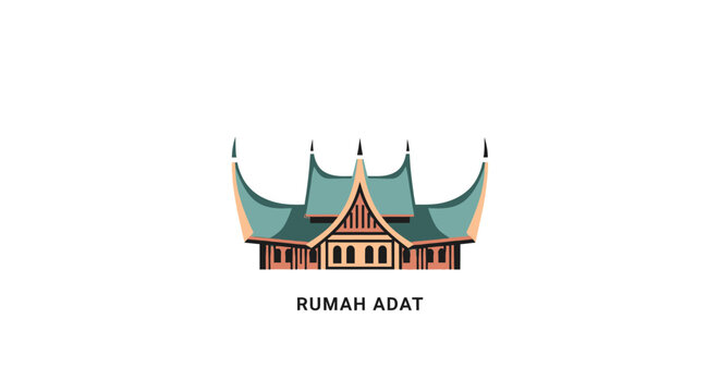 Traditional Indonesian Rumah Adat house illustration.