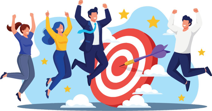 People celebrating hitting a target with a dart successfully