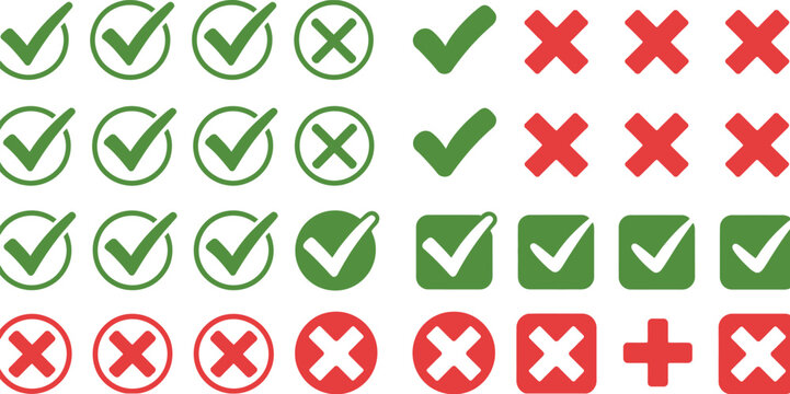 Green Checkmarks and Red Crosses Symbols