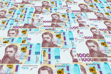 Obraz premium Banknote of 1000 hryvnias of Ukraine, fragment of elements for design. Money of Europe and Ukraine.