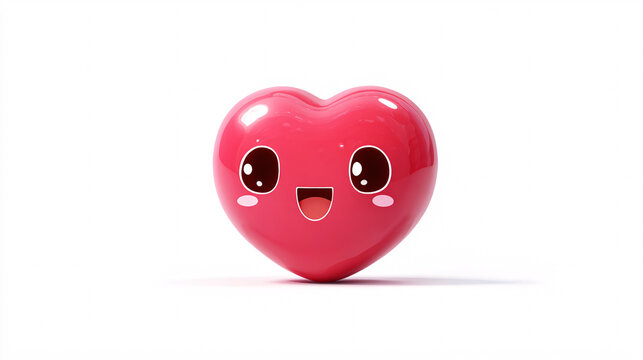 Cute Heart Character with Blushing Expression on White Background