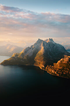 Norway landscape islands mountain and sea aerial view beautiful scenery summer season tranquil scenic Arctic nature travel Scandinavian destinations explore Troms