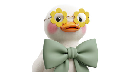 Fototapeta premium Cute Duckling with Flower Glasses and Bow Tie