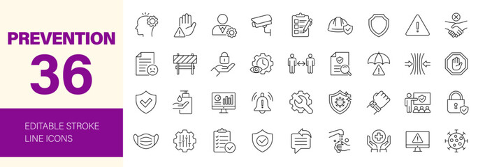 Prevention icon set. Editable line icons. Vector illustration. © Dear Lala
