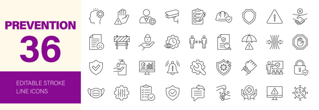 Prevention icon set. Editable line icons. Vector illustration.