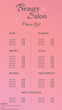Price list template for beauty salon