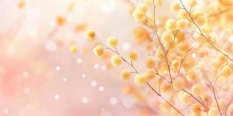 Fototapeta premium white gentle style. Branches of mimosa Greet 