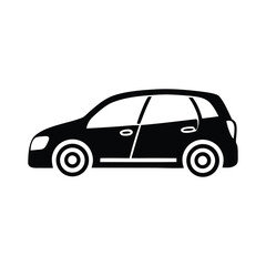 Obraz premium Minimalist black silhouette icon of a modern hatchback car, ideal for automotive, transportation, and travel design projects requiring a simple vehicle graphic