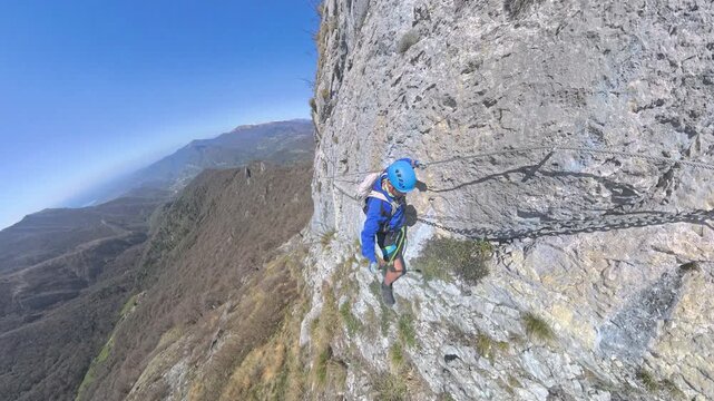 Ferrata del Venticinquennale, Corno Occidentale, Valmadrera, Lecco (MI) - April: Panoramic view from the top of the mountain 