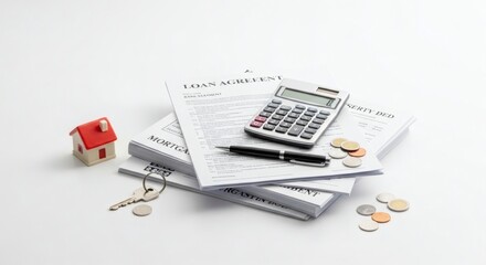 Fototapeta premium A house and calculator symbolize the financial aspects of purchasing property or home ownership.