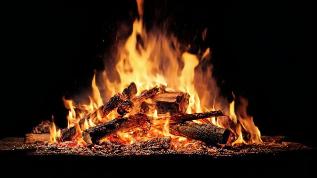 Intense Flame with Glowing Embers in a Dark Background