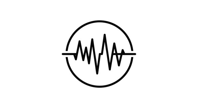 A simple black and white graphic depicts a sound wave contained within a circular outline