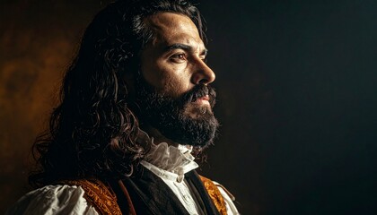 Thoughtful man with long hair and beard representing the spirit of Tiradentes Day in Brazil