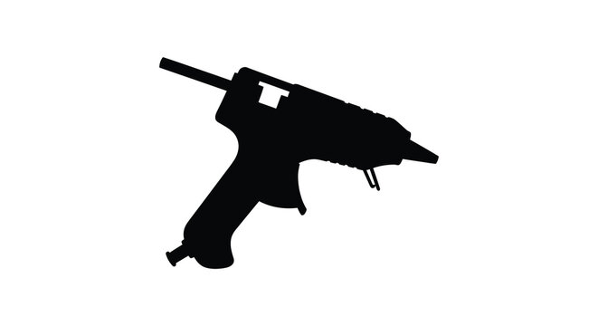 Black silhouette of a hot glue gun clearly defined against a white background silhouette