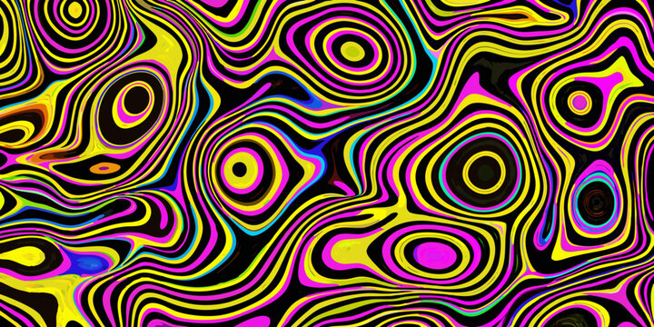 Abstract swirling lines in vibrant neon colors create a psychedelic pattern