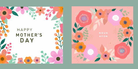 Floral mother s day cards with colorful blooms and text greetings © Apurba
