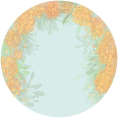 Obraz premium 金木犀の花が散りばめられた手描きの円形フレーム