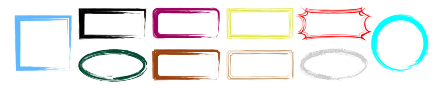 Colorful grunge brush stroke frames. Ideal for text boxes, banners, quotes, and creative graphic design layouts.