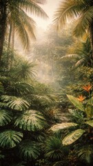 Fototapeta premium Lush tropical rainforest mobile wallpaper