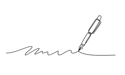 Fototapeta premium A minimalist line drawing depicts a fountain pen and the flowing line it creates