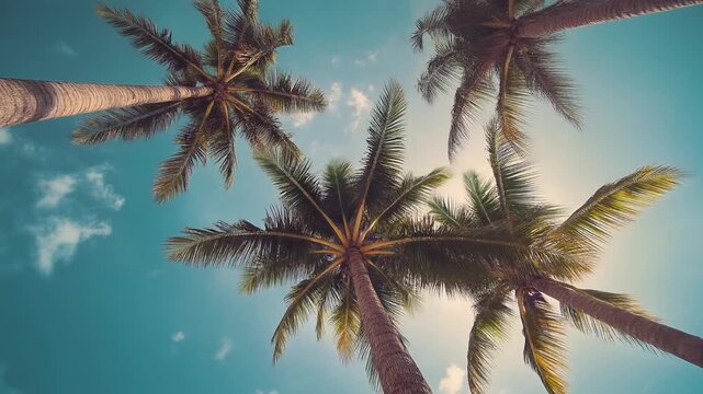 Tropische Palmen unter blauem Himmel im sonnigen Urlaubsparadies