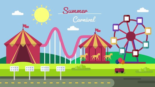 Summer Carnival Amusement Park Vector Illustration