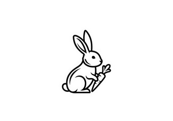 Obraz premium Cute rabbit holding carrot, black and white illustration