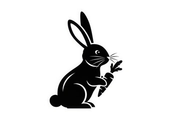 Obraz premium black silhouette of a rabbit holding a carrot