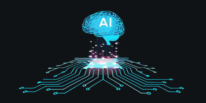 Artificial intelligence concept a glowing brain connected to digital circuits