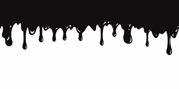 Black liquid drips and flows against a stark white background