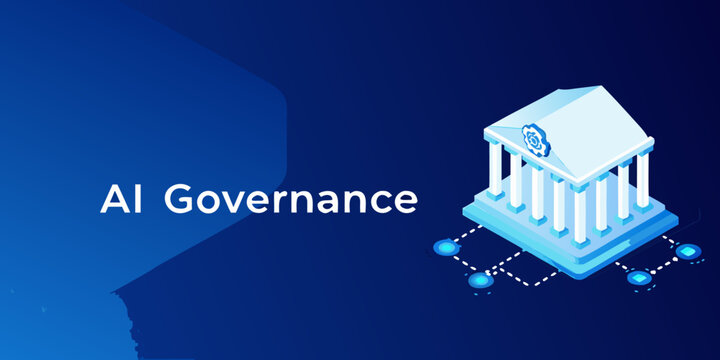 Ai governance concept with a building and connecting nodes illustration
