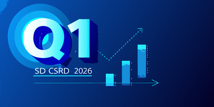 First quarter business report with growth chart and financial data
