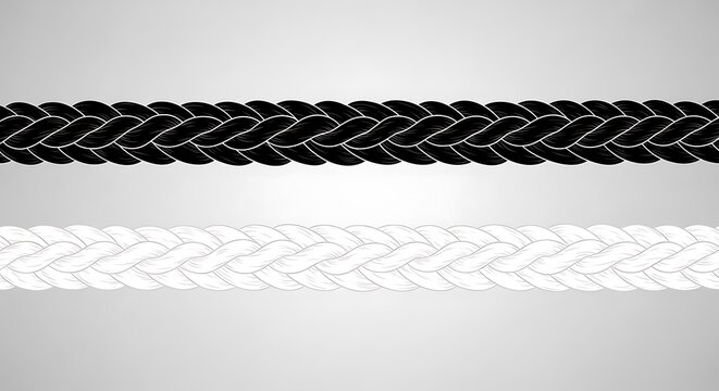 Vector illustration of two parallel ropes, one black, one white, braided on a gradient