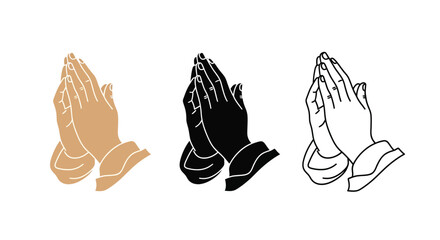 Three pairs of hands are depicted in a praying position showcasing diverse skin tones and styles