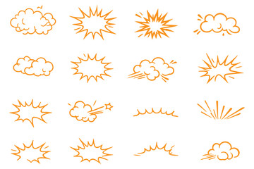 Hand drawn comic explosion burst star shape doodle set, cartoon boom sunburst and impact effect elements vector illustration on transparent background © Top