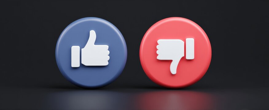 Approval and disapproval concept with round icons showing thumbs-up and thumbs-down in 3D.