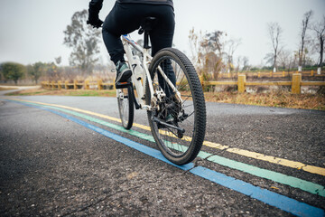 Fototapeta premium Riding bike on the bike lane